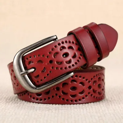 Women Fashion Hollow Genuine Leather Belt with Pin Buckle