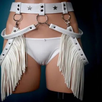 Sexy Punk Tassel Leather Waist Black Belt