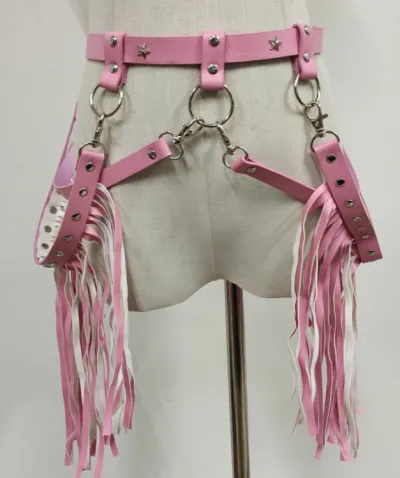 Sexy Punk Tassel Leather Waist Black Belt