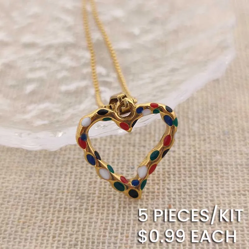 Romantic Hollow Heart Stainless Steel Enameled Pendant Necklace