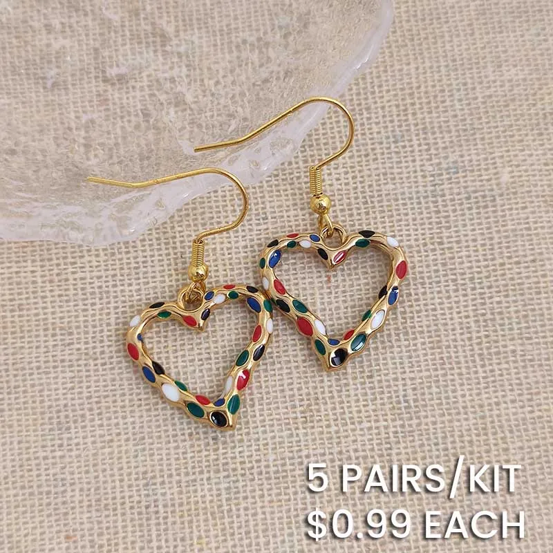 Romantic Hollow Heart Enameled Stainless Steel Earrings