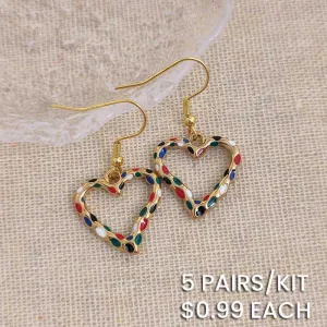 Romantic Hollow Heart Enameled Stainless Steel Earrings