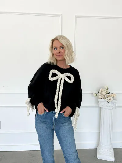 Women's Big Bow Knitted Cotton Pullover Sweater