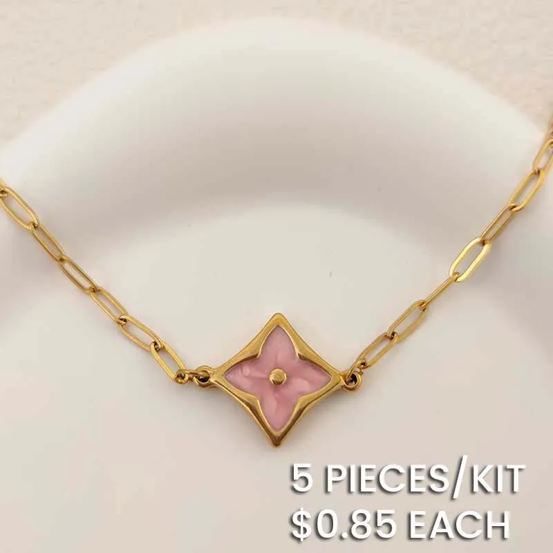 Stainless Steel Clover Pendant Chain Link Bracelet