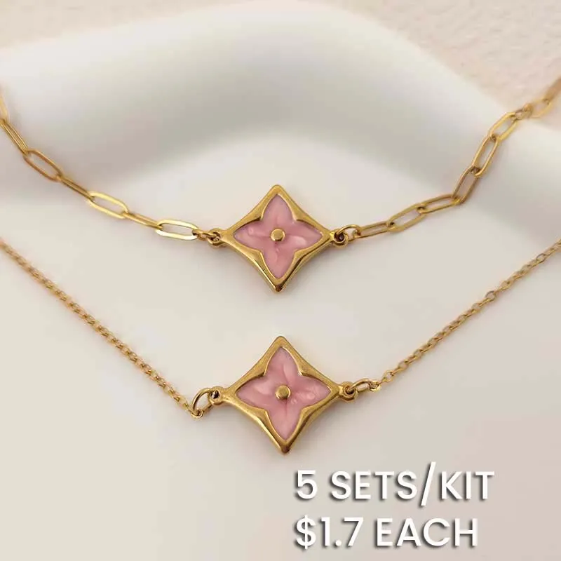 Exquisite Women Clover Pendant Necklace Bracelet Jewelry Stainless Steel
