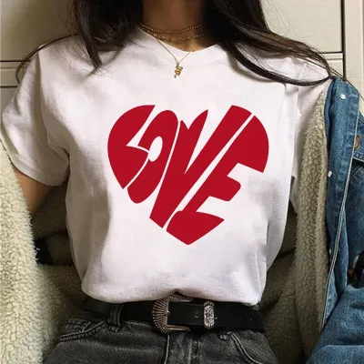 Women's Love Heart Print Modal Crewneck Short Sleeve T-Shirt for Party Valentine