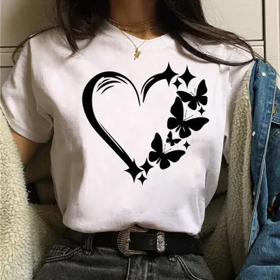 Women's Love Heart Print Modal Crewneck Short Sleeve T-Shirt for Party Valentine