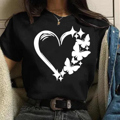 Women's Love Heart Print Modal Crewneck Short Sleeve T-Shirt for Party Valentine