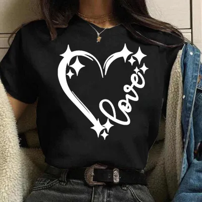Women's Love Heart Print Modal Crewneck Short Sleeve T-Shirt for Party Valentine