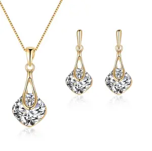 Personality Alloy Electroplated Glass Necklace Earrings Jewelry Set