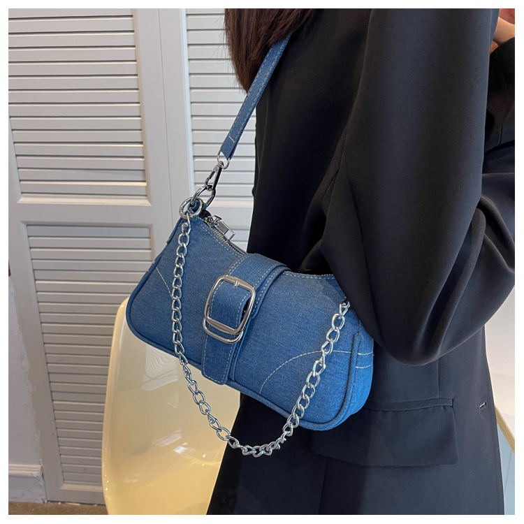 【SATUR】 Scrunchie Small Denim Shoulder Bag / 追跡付 y2k-starry-denim-chain-