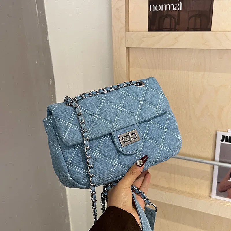 Urban Simple Chain Denim Shoulder Bag for Women