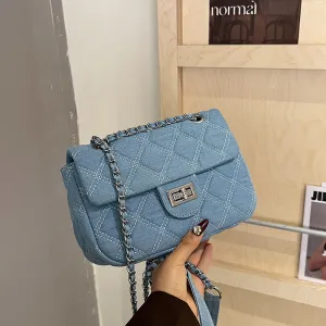 Urban Simple Chain Denim Shoulder Bag for Women