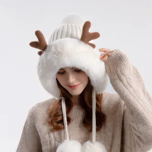 Autumn Winter Fashion Plush Antler Knitted Hat Accessories Hats