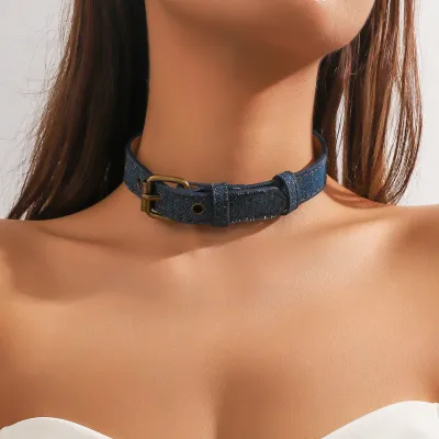 Vintage Denim Buckle Clavicle Chain