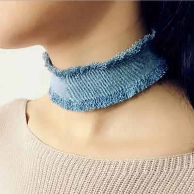 Fashion Hip-Hop Simple Single-Layer Rough Edge Personality Denim Collar