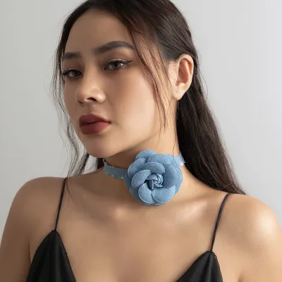Retro Denim Floral Choker Necklace Sweet Cool Wind