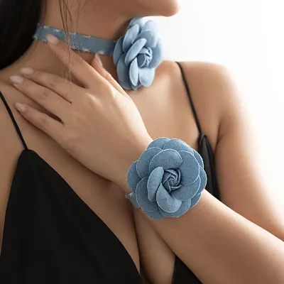Retro Denim Floral Chocker