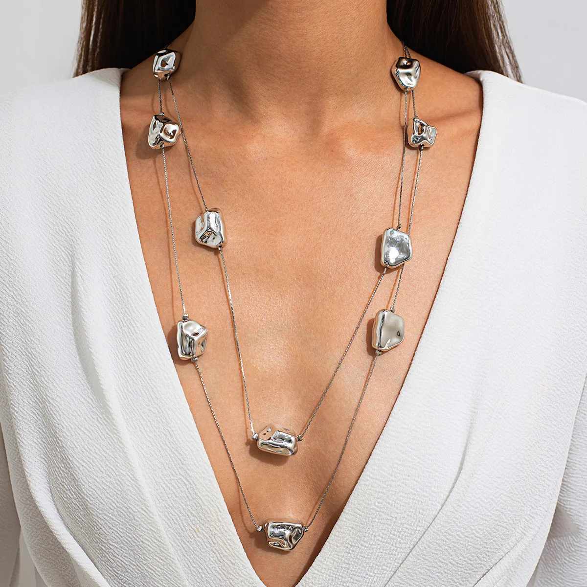 Fashion Multi-Layer Irregular Letter Necklace Copper Alloy Clavicle Chain