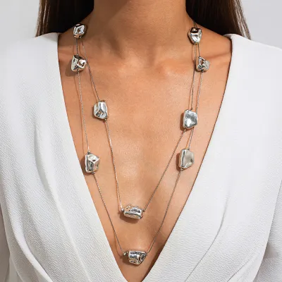 Fashion Multi-Layer Irregular Letter Necklace Copper Alloy Clavicle Chain
