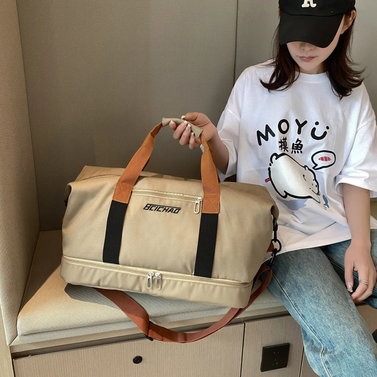 Sports Wet Dry Separation Yoga Travel Bag Oxford Cloth Solid Color