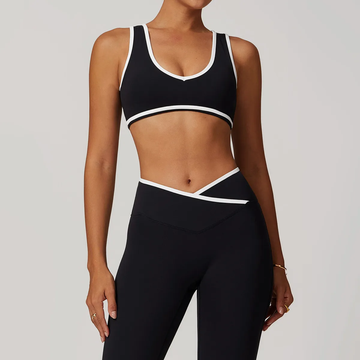 Women Fashion Contrast Wide Strap Sports Yoga Bra