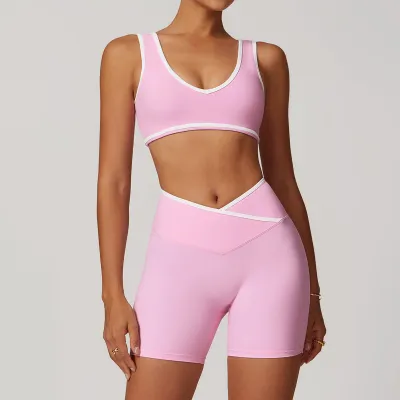 Women Fashion Contrast Wide Strap Sports Yoga Bra