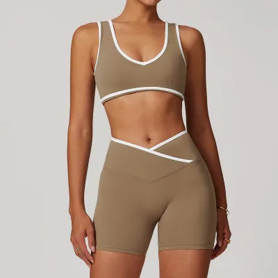 Women Fashion Contrast Wide Strap Sports Yoga Bra