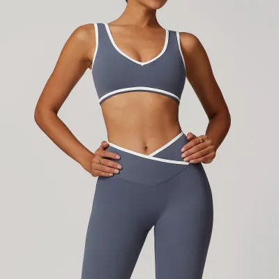 Women Fashion Contrast Wide Strap Sports Yoga Bra