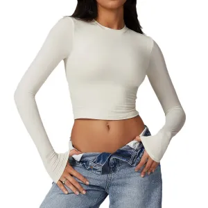 Women's Quick Dry Polyamide Long Sleeve Yoga Top Solid Color Regular Fit
