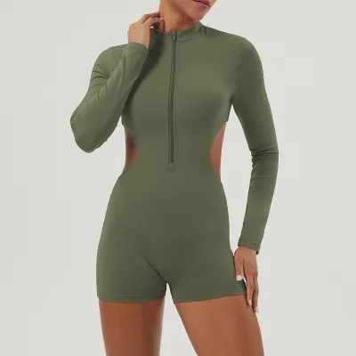 Women Hollow Waist Long Sleeve Yoga Jumpsuit