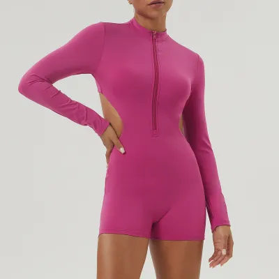Women Hollow Waist Long Sleeve Yoga Jumpsuit