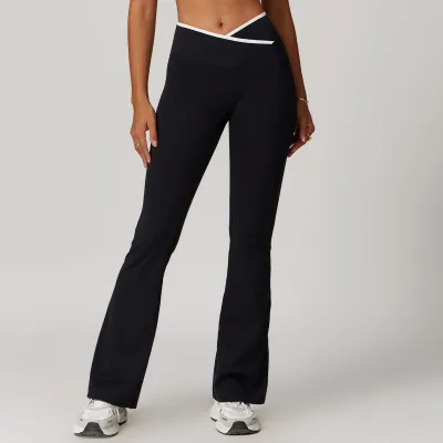 Women Fashion Crossover High Waist Wide Leg Horn Yoga Trousers