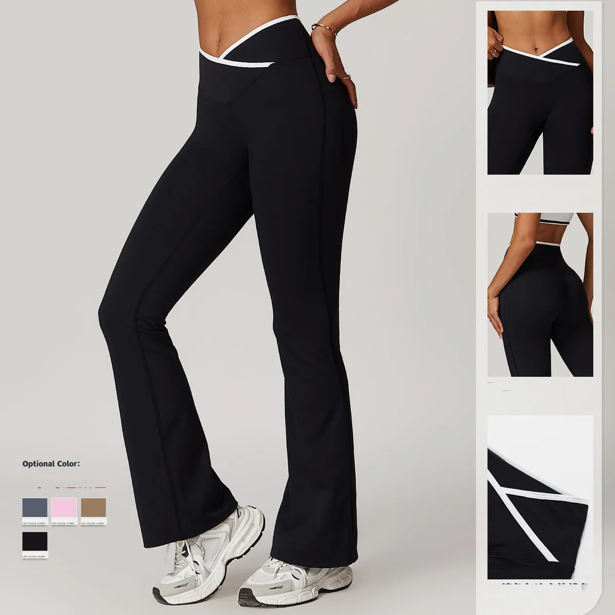 Women Fashion Crossover High Waist Wide Leg Horn Yoga Trousers