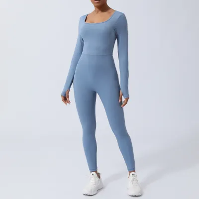 Seamless Long-Sleeved Backless Yoga Hip-Lifting Women Jumpsuits
