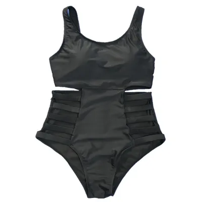 Women Plus Size Cut Out One-Piece Swimwear Polyester Solid Color