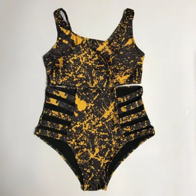 Women Plus Size Cut Out One-Piece Swimwear Polyester Solid Color
