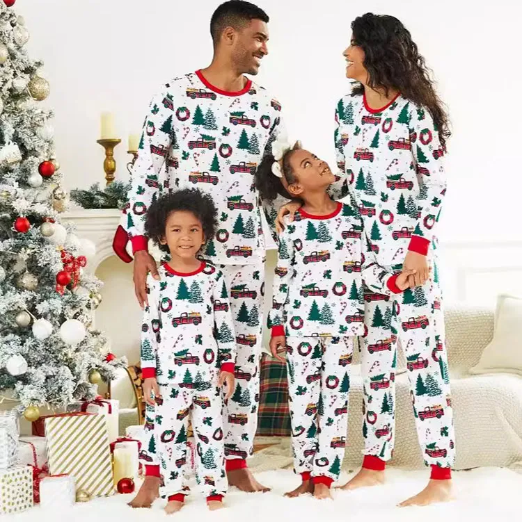 Christmas Family Matching Pajamas Set Cartoon Tree Car Printed