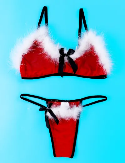 Women Sexy Plush Lingerie Bra Set