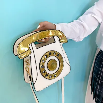 Creative Design PU Telephone Shape Handheld Shoulder Bag Bags HandBags Street Trend