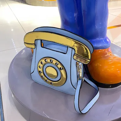 Creative Design PU Telephone Shape Handheld Shoulder Bag Bags HandBags Street Trend