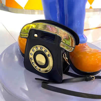 Creative Design PU Telephone Shape Handheld Shoulder Bag Bags HandBags Street Trend