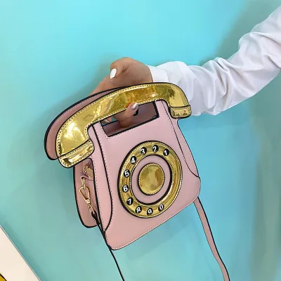 Creative Design PU Telephone Shape Handheld Shoulder Bag Bags HandBags Street Trend