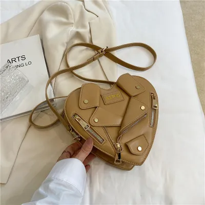 Creative Design Heart PU Shoulder Bag Street Trend Zipper Love Bag 23*20*8cm