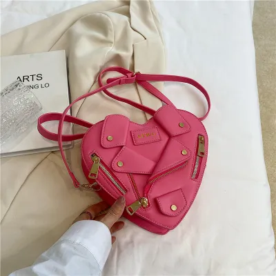 Creative Design Heart PU Shoulder Bag Street Trend Zipper Love Bag 23*20*8cm