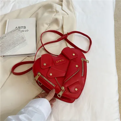 Creative Design Heart PU Shoulder Bag Street Trend Zipper Love Bag 23*20*8cm