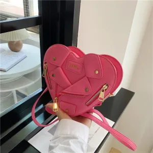 Creative Design Heart PU Shoulder Bag Street Trend Zipper Love Bag 23*20*8cm