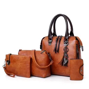 Women Retro Street Trend PU Large Capacity Zipper Handbag Sets