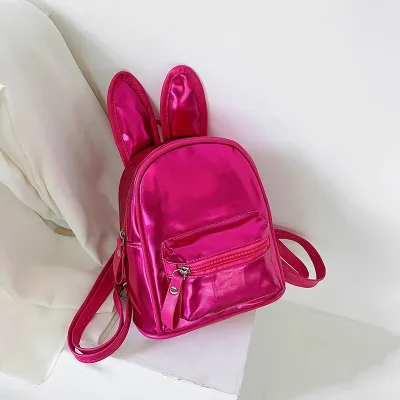 Kids Casual Cute Solid Color PU Backpacks Bag with Rabbit Ears
