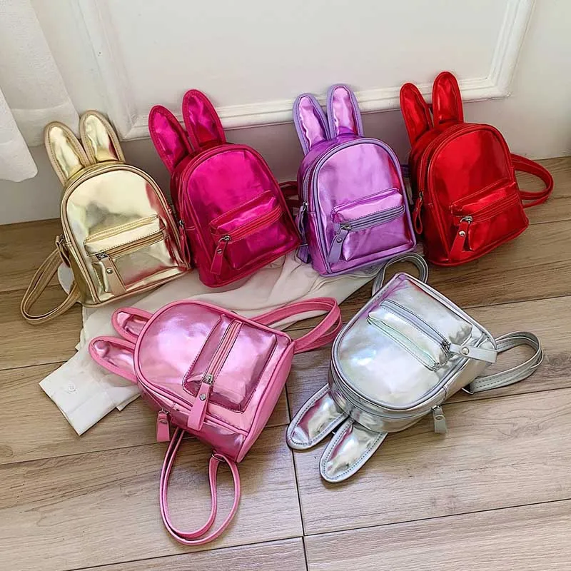 Kids Casual Cute Solid Color PU Backpacks Bag with Rabbit Ears